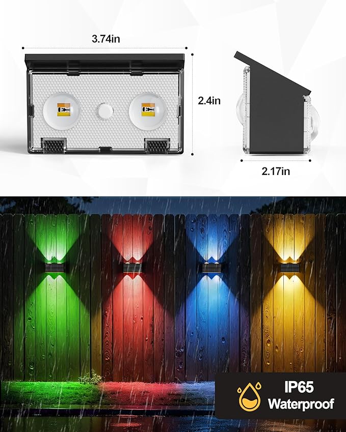 Bridika Solar Fence Lights Outdoor, 6 Pack Up and Down Wall Light, 8 Colors Lens LED Dusk to Dawn Solar Lights Outdoor Waterproof for Patio, Deck, Backyard, Garden-VerdiqueGarden