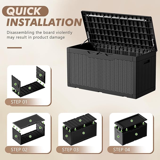 Devoko 100 Gallon Deck Box, Waterproof Outdoor Storage Box with Cushion (Black)-VerdiqueGarden