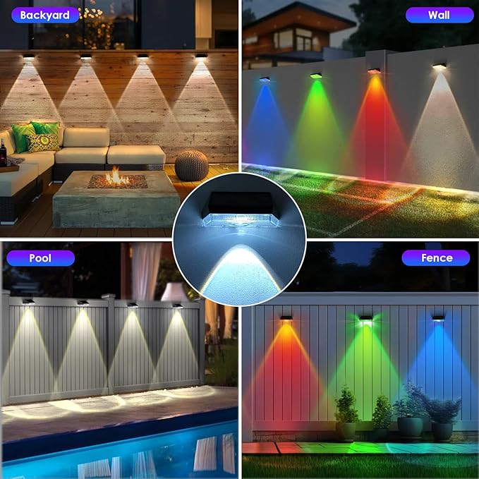 HENRE Solar Fence Lights Outdoor - 9 Color Modes & Cyclical Gradient, IP44 Waterproof Solar Outdoor Light, Auto On/Off, Fence Lights Solar Powered for Garden, Pathway, Yard Decor (12-Pack)-VerdiqueGarden