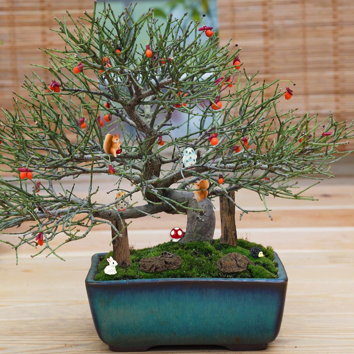 36 Pcs Fairy Garden Accessories, Mini Resin Animals Figures, Artificial Tree Stumps and Fake Stone Rocks, Moss Bonsai Micro Landscape Ornaments Kit, Miniature Garden Kit, Terrarium Ornaments DIY Craft-VerdiqueGarden