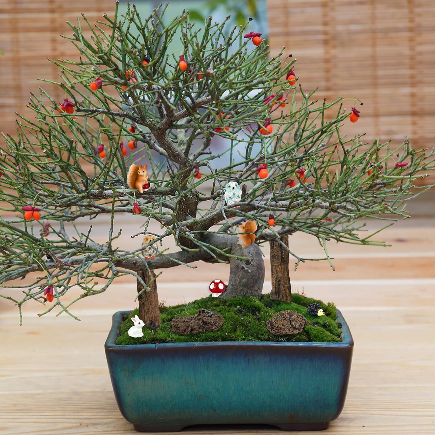 36 Pcs Fairy Garden Accessories, Mini Resin Animals Figures, Artificial Tree Stumps and Fake Stone Rocks, Moss Bonsai Micro Landscape Ornaments Kit, Miniature Garden Kit, Terrarium Ornaments DIY Craft-VerdiqueGarden