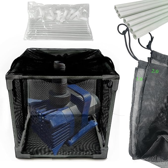 10 inch Large Pond Pump Filter Upgraded 2.0, Extended Anti-Clogging Outdoor Mesh Water Pump Cover Barrier Box, Nylon Mesh Bag+Brackets, Outdoor Pond Filters for Pond, Koi Pond and Pool-VerdiqueGarden