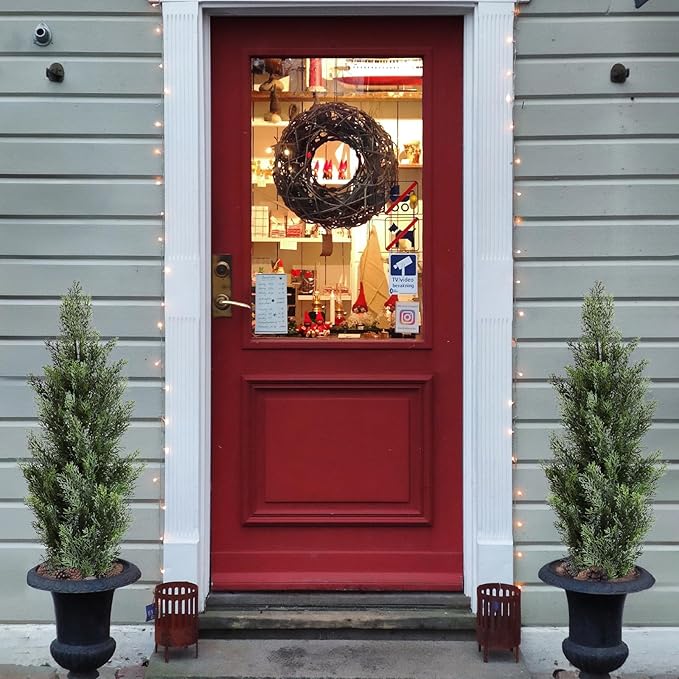 momoplant Artificial Cedar Topiary Trees 3 Ft Fake Cedar Shrubs Set of 2 Faux Cypress Potted Plants for Outdoor Indoor Decor-VerdiqueGarden