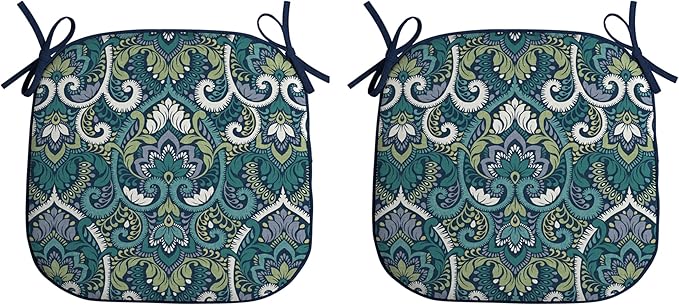 Arden Indoor/Outdoor Foam Seat Pad, 2 Pack, 17 x 16, Patio Cushion, Water Repellent, Fade Resistant, Foam Cushion Sapphire Aurora Blue Damask-VerdiqueGarden