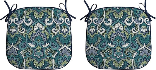 Arden Indoor/Outdoor Foam Seat Pad, 2 Pack, 17 x 16, Patio Cushion, Water Repellent, Fade Resistant, Foam Cushion Sapphire Aurora Blue Damask-VerdiqueGarden