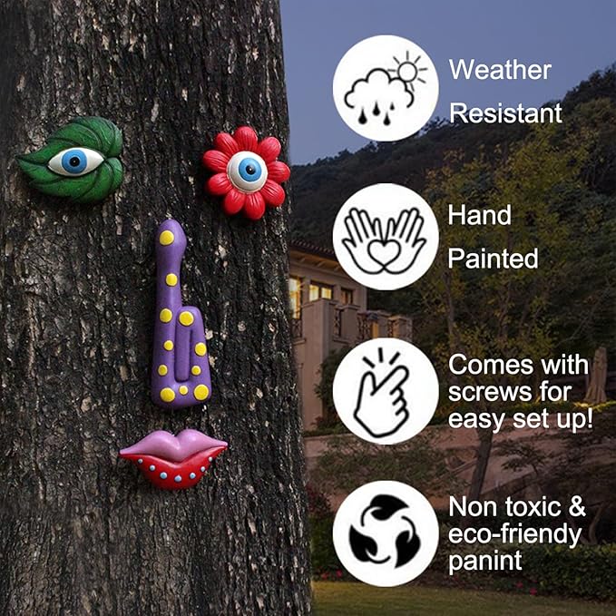 Tree Faces Decor Outdoor,Funny Tree Faces Sculpture,Colorful Fence Decorations Outdoor,Suitable for Yard and Garden Art Décor(1pcs, Colorful Leaves)-VerdiqueGarden