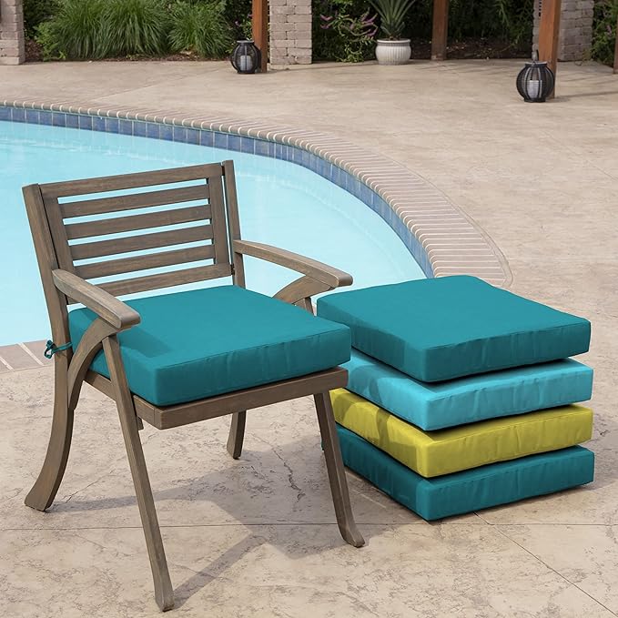 Arden Selections Outdoor Wicker Chair Cushion, 20 x 18, Rain-Proof, Fade Resistant 21 x 21, Lake Blue Leala (Pack of 4)-VerdiqueGarden