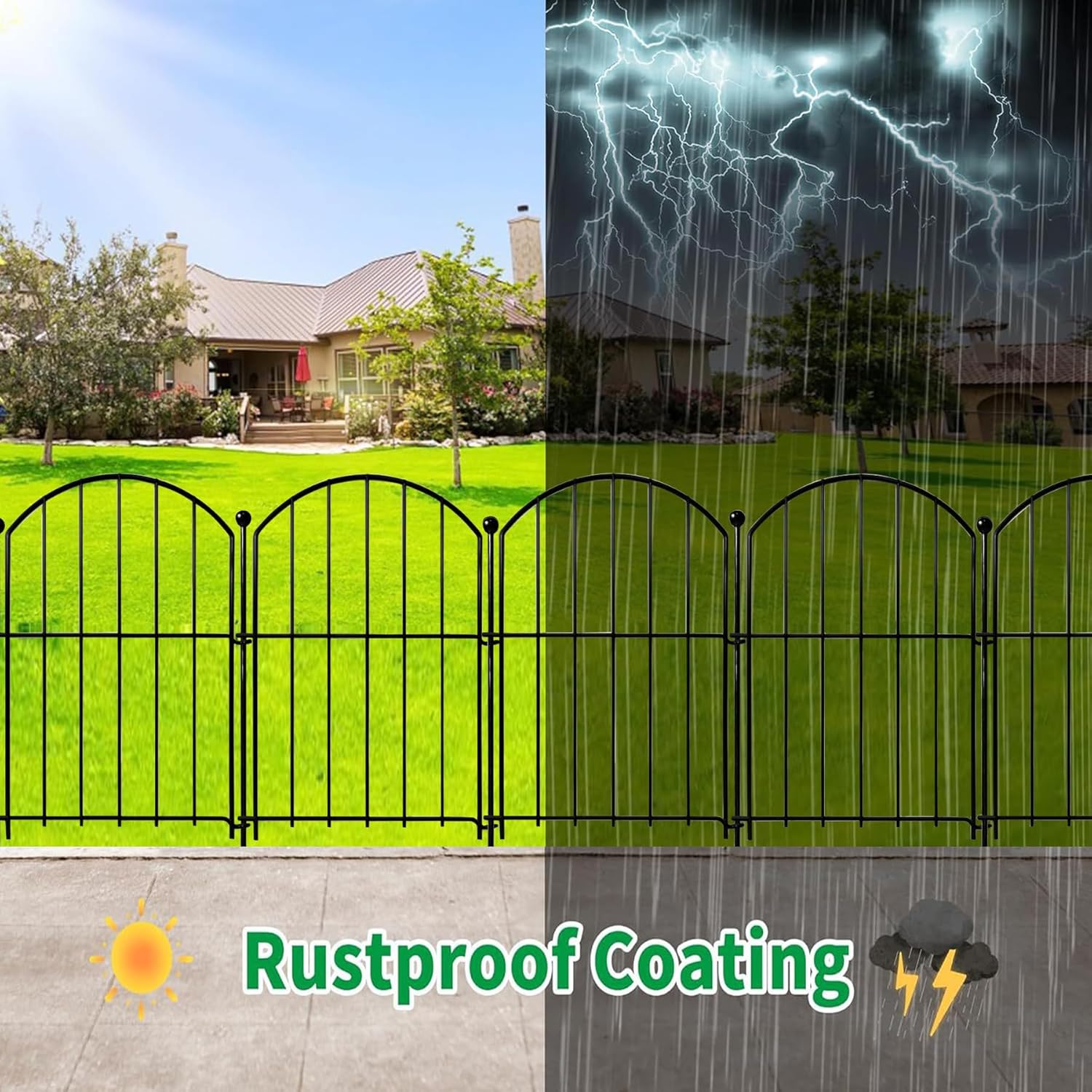 Decorative Garden Fence 21in x10.8ft, 10 Pack Rustproof Metal No Dig Fence Animal Barrier for Dog, Arched Flower Bed Edging Ornamental Wire Border Panel Fencing (Arch)-VerdiqueGarden