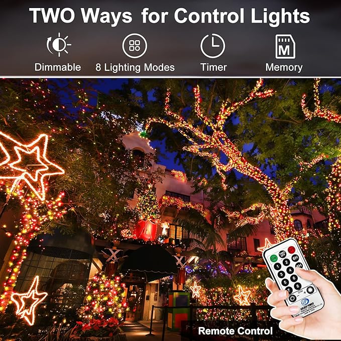 KNONEW 403ft 1000 LED String Lights Outdoor Christmas Lights 8 Modes & Timer Fairy Light Plug in Waterproof LED String Lights for Xmas Yard Tree Wedding Decorations (Red and Warm White)-VerdiqueGarden