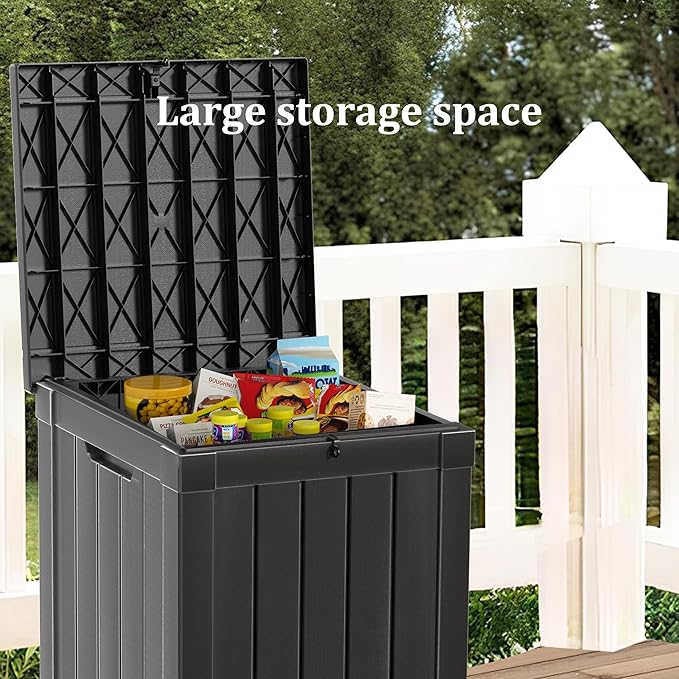 48 Gallon Outdoor Storage Box, Waterproof Resin Deck Box for Patio, Pool, and Garden, Lockable Bin for Cushions, Tools, and Accessories, UV-Resistant, Black-VerdiqueGarden