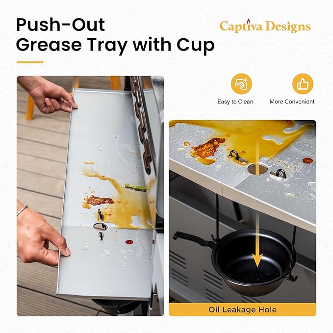 Captiva Designs 6-Burner Propane Gas BBQ Grill with Side Burner & Porcelain-Enameled Cast Iron Grate and Plate for Outdoor Barbucue Events, 52,000 BTU Output,740 SQ.IN. Cooking Area，Heavy Duty-VerdiqueGarden