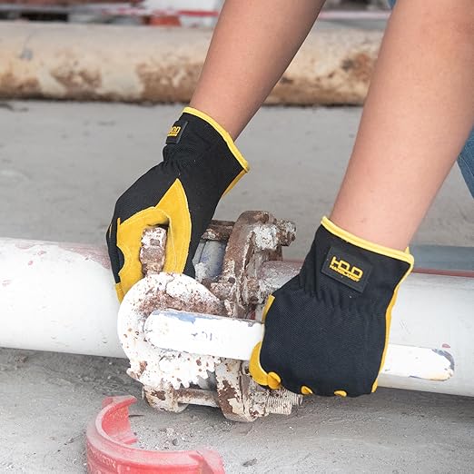 HLDD HANDLANDY Garden Gloves Men, Leather Work Gloves for Men & Women, Cowhide Gardening Gloves Utility Work Gloves for Mechanics, Construction, Driver (S, Yellow)-VerdiqueGarden