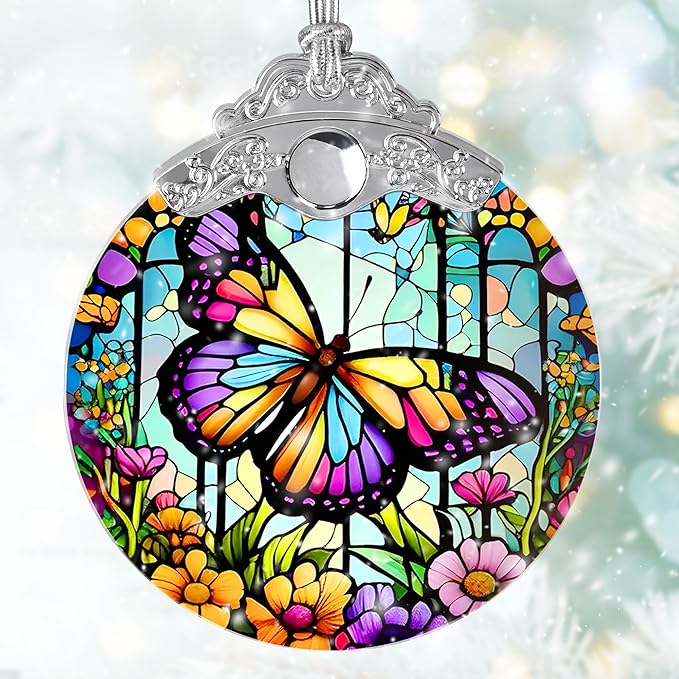 Butterfly Stained Glass Suncatcher, Jocidea Butterfly Ornament, Butterfly Christmas Ornament, Holidays Ornaments, Christmas Tree Ornament, Butterfly Decor, Gifts for Butterfly Lovers-VerdiqueGarden