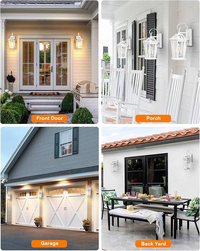 VIANIS 2 Pack Outdoor Wall Lights, Dusk to Dawn Exterior Light Fixture for House, 100% Anti-Rust Aluminum Waterproof Porch Light Outside Wall Lights, White Outdoor Wall Sconce Lanterns for Garage-VerdiqueGarden