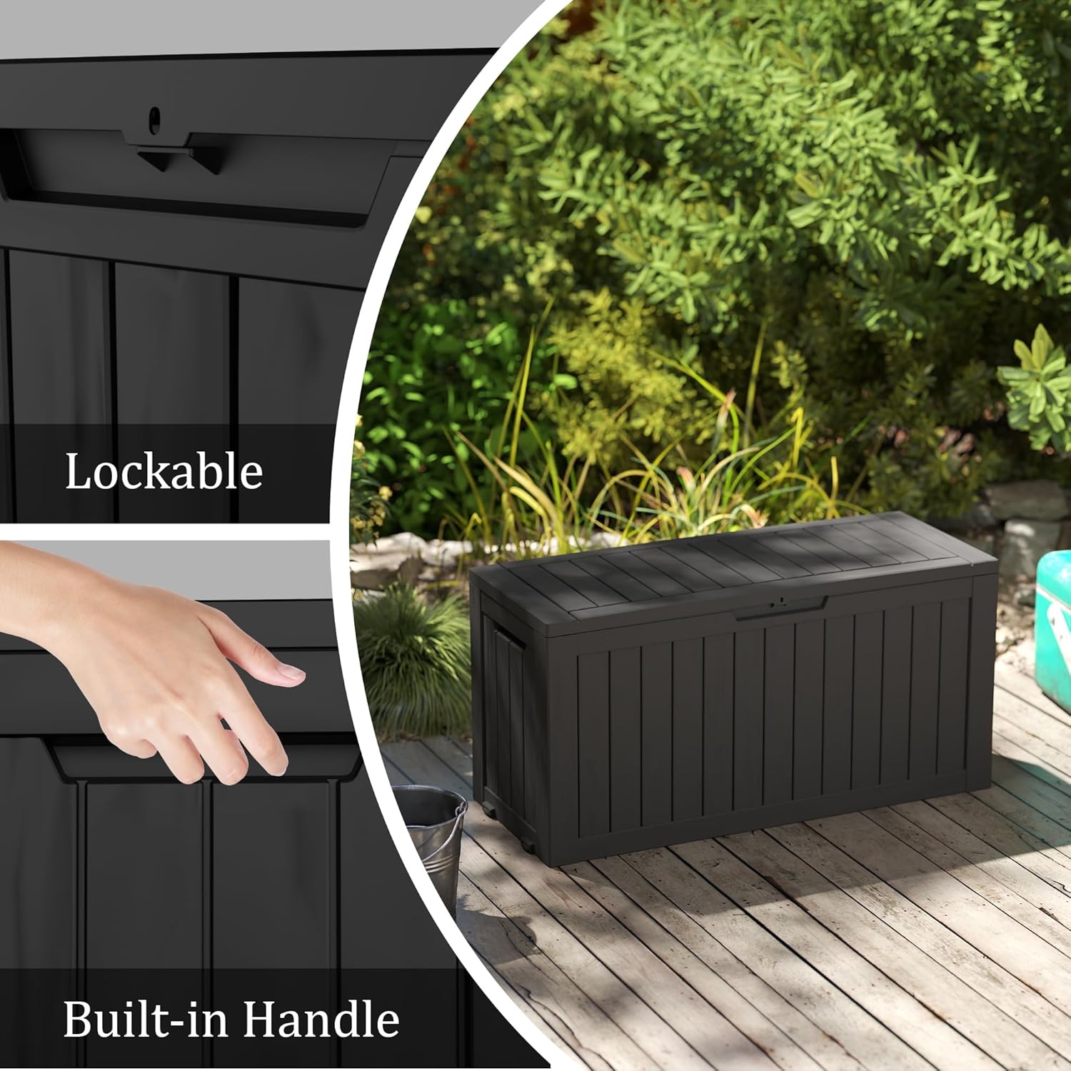 80GAL Black Resin Deck Box - Large Waterproof Storage for Patio Furniture, Pool Floats & Garden Supplies - Lockable, UV-Resistant for Backyards, Pool Decks-VerdiqueGarden