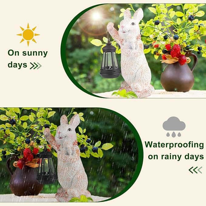 ILLUMINEW Solar Garden Statues Rabbit Lights, Outdoor Lighted Bunny Garden Decor Waterproof Figurines for Patio Porch Balcony Yard Lawn Lantern, Unique Easter Gifts for Mom Grandma Mother-VerdiqueGarden