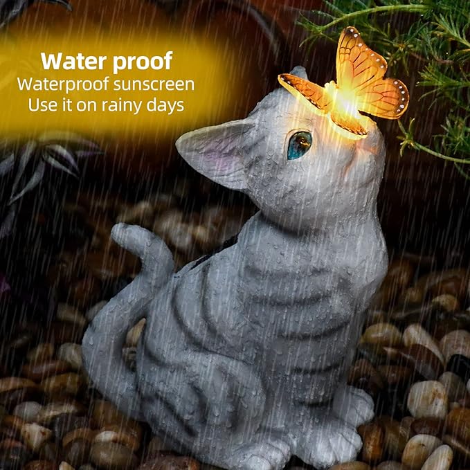Cat Garden Figurines Outdoor Decor Solar Statue with LED Lights for Patio Lawn Yard Art Decoration Housewarming Garden Gift-VerdiqueGarden