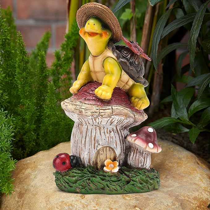Turtle Figurine Garden Decor, Solar Turtle Outdoor Statue, Funny Turtle Gift Sculpture Decoration for Home Patio Yard Lawn Porch Ornament-VerdiqueGarden