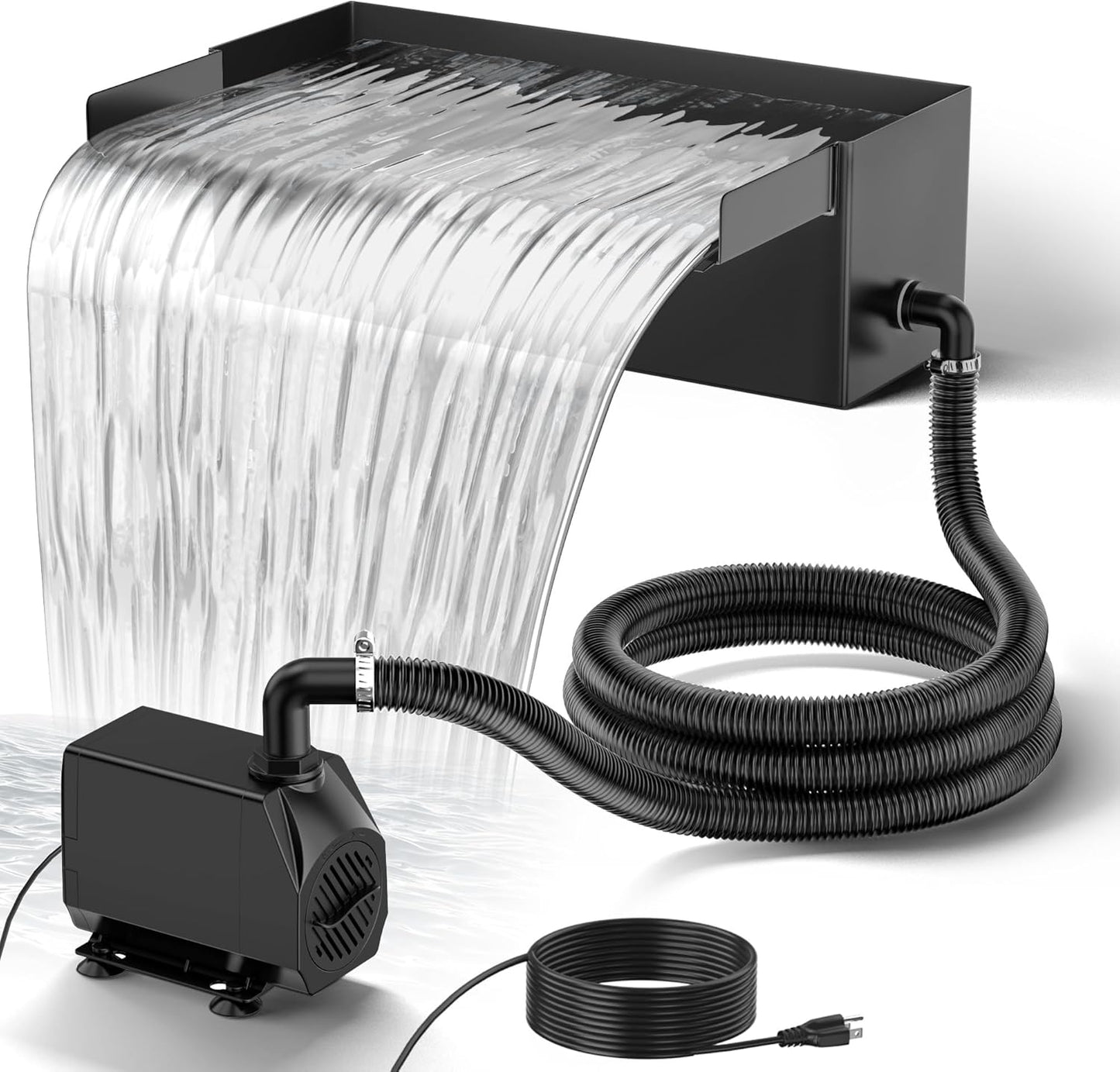 NFESOLAR Pond Waterfall Spillway Kit for Outdoor Pond up to 2000 Gallons, Includes 12.2" W Stainless Steel Pond Waterfall Box, 660GPH Ultra-Quiet Water Pump, 10FT Corrugated Tubing N4311-VerdiqueGarden
