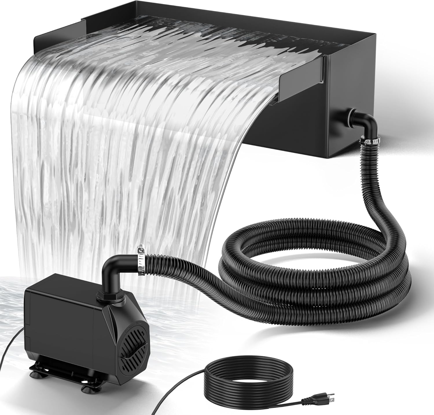 NFESOLAR Pond Waterfall Spillway Kit for Outdoor Pond up to 2000 Gallons, Includes 12.2" W Stainless Steel Pond Waterfall Box, 660GPH Ultra-Quiet Water Pump, 10FT Corrugated Tubing N4311-VerdiqueGarden