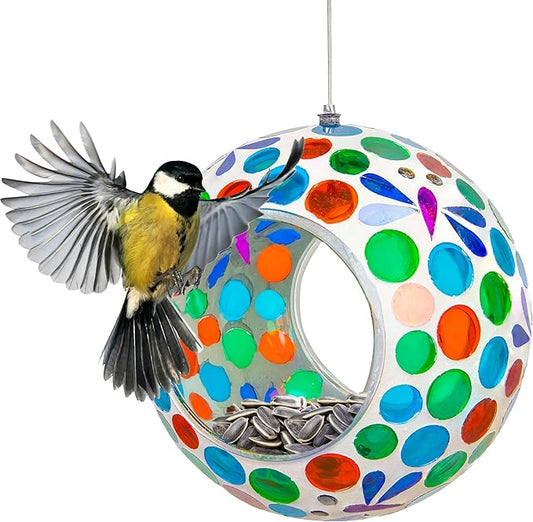 Sunnydaze 6-Inch Glass Mosaic Hanging Bird Feeder for Outdoors - Fly-Through Wild Bird Feeder - Dragonfly Dreams-VerdiqueGarden