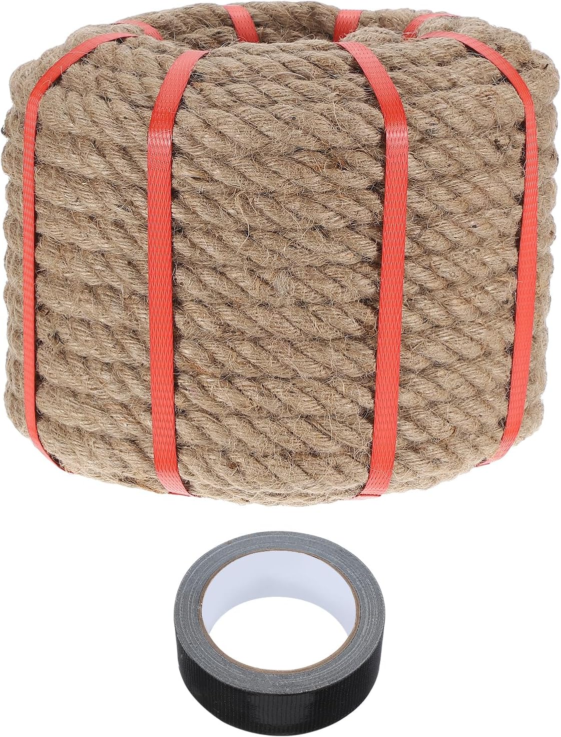 MECCANIXITY Jute Rope 0.55 Inch x 85ft, Thick Twine Rope Ropes Braided Jute Twine Natural Brown Burlap Cord String Heavy Twisted with Tape for Decorative Crafts Railing Swing Tug of War-VerdiqueGarden