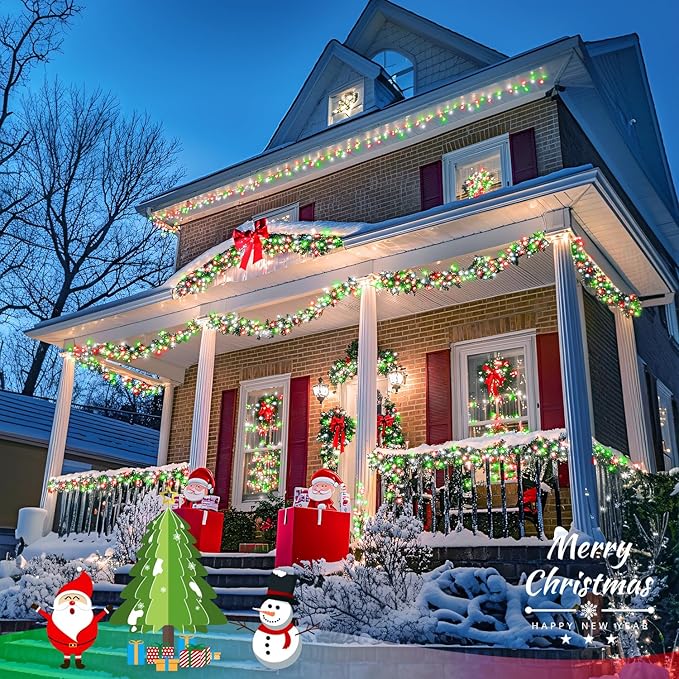 JMEXSUSS Connectable Red White and Green Christmas Lights, 8 Modes 100 LED Twinkle String Lights Indoor, Clear Wire Plug-in String Lights Outdoor Waterproof-VerdiqueGarden