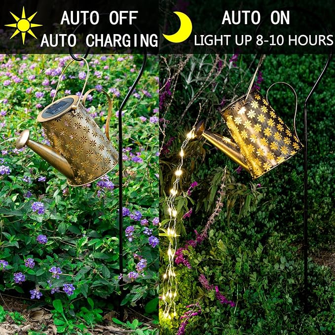 Garden Decor Solar Lights Outdoor Large Hanging Waterproof Watering Can Landscape Lights Outside Decorations for Yard Front Porch Patio Backyard Gardening Gift for Mom Grandma Women Birthday-VerdiqueGarden