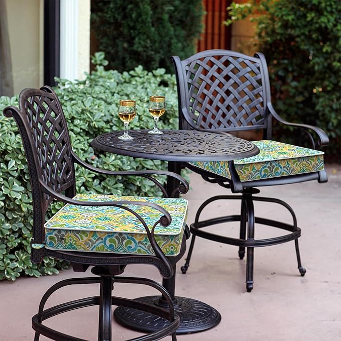 LVTXIII Patio Chair Cushions 19"x19"x3", Water-Repellent Outdoor Seat Cushions for Patio Furniture, Square Chair Pads with Ties for Home Garden Decoration, Set of 2, Damask Green-VerdiqueGarden