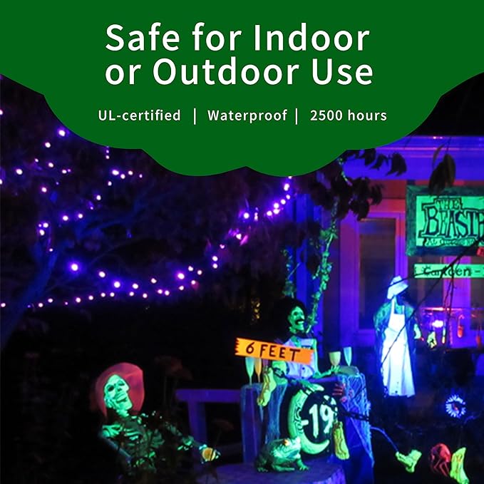 Ultra-Bright Connects End to End Purple Christmas Mini Lights 100L 19.6Ft UL Listed Incandescent Bulb String Light Set for Indoor and Outdoor Halloween Home Garden Party Holiday Tree Decor-VerdiqueGarden