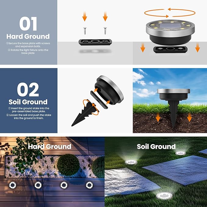 SOLPEX 16 Pack Solar Ground Lights Outdoor Waterproof, Solar Powered Pathway Lights, Landscape Lighting for Garden Walkway Driveway Backyard Decor (Cool White)-VerdiqueGarden