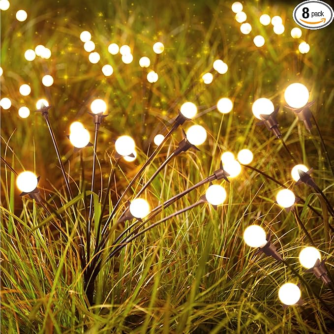 Solar Garden Lights - 8 Pack 12 LED Solar Firefly Lights with 2 Lighting Mode, Sway by Wind, Waterproof Solar Outdoor Light for Yard Patio Walkway Decoration, Warm White-VerdiqueGarden
