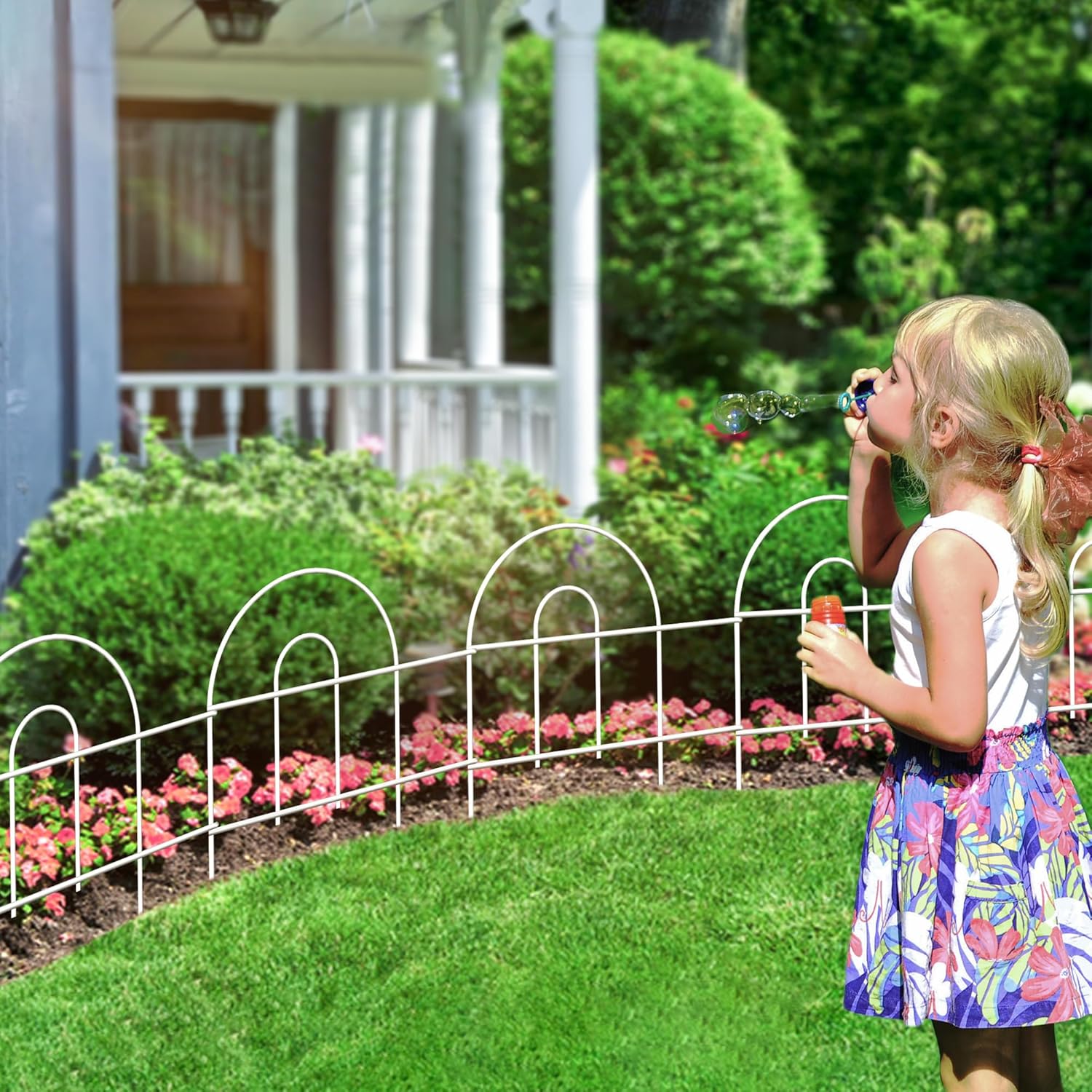 Decorative White Garden Fence Border 18in X50ft Outdoor Metal Wire Garden Fencing Flower Bed Folding Fences Panel Patio Edging Landscape for Yard-VerdiqueGarden