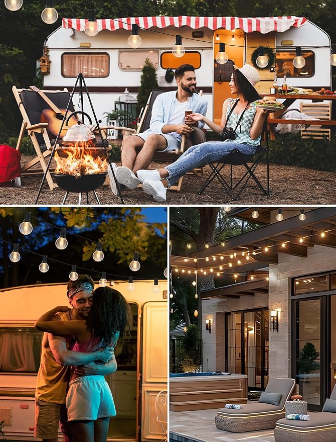 100FT String Lights, G40 Outdoor String Lights Edison Light Bulbs Clear Globe Lights for Backyard Patio Lights Indoor/Outdoor Commercial Decoration -5 Watt/120 Voltage/E12 Base -Black Wire-VerdiqueGarden