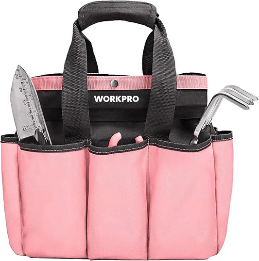 WORKPRO Garden Bag, Garden Tool Tote Storage Bag with 8 Pockets, Home Organizer for Outdoor Gardening Caddy, Garden Tool Kit Holder (Tools NOT Included), Pink Ribbon, Garden Gifts-VerdiqueGarden