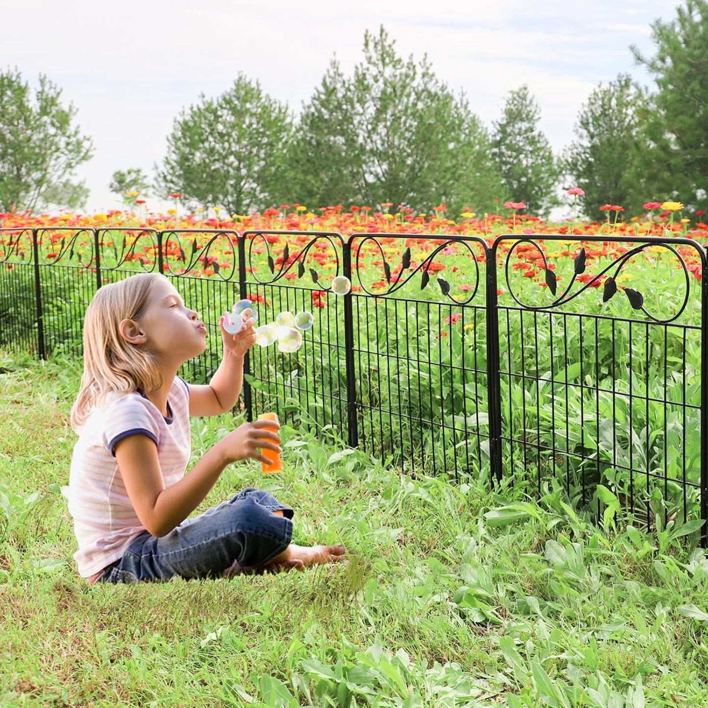 Decorative Black Garden Fencing 24in(H) X16ft(L) 8 Panels Metal Wire Edging Patio Landscape Flower Border Garden Fence for Dogs Animal Barrier for Outdoor-VerdiqueGarden