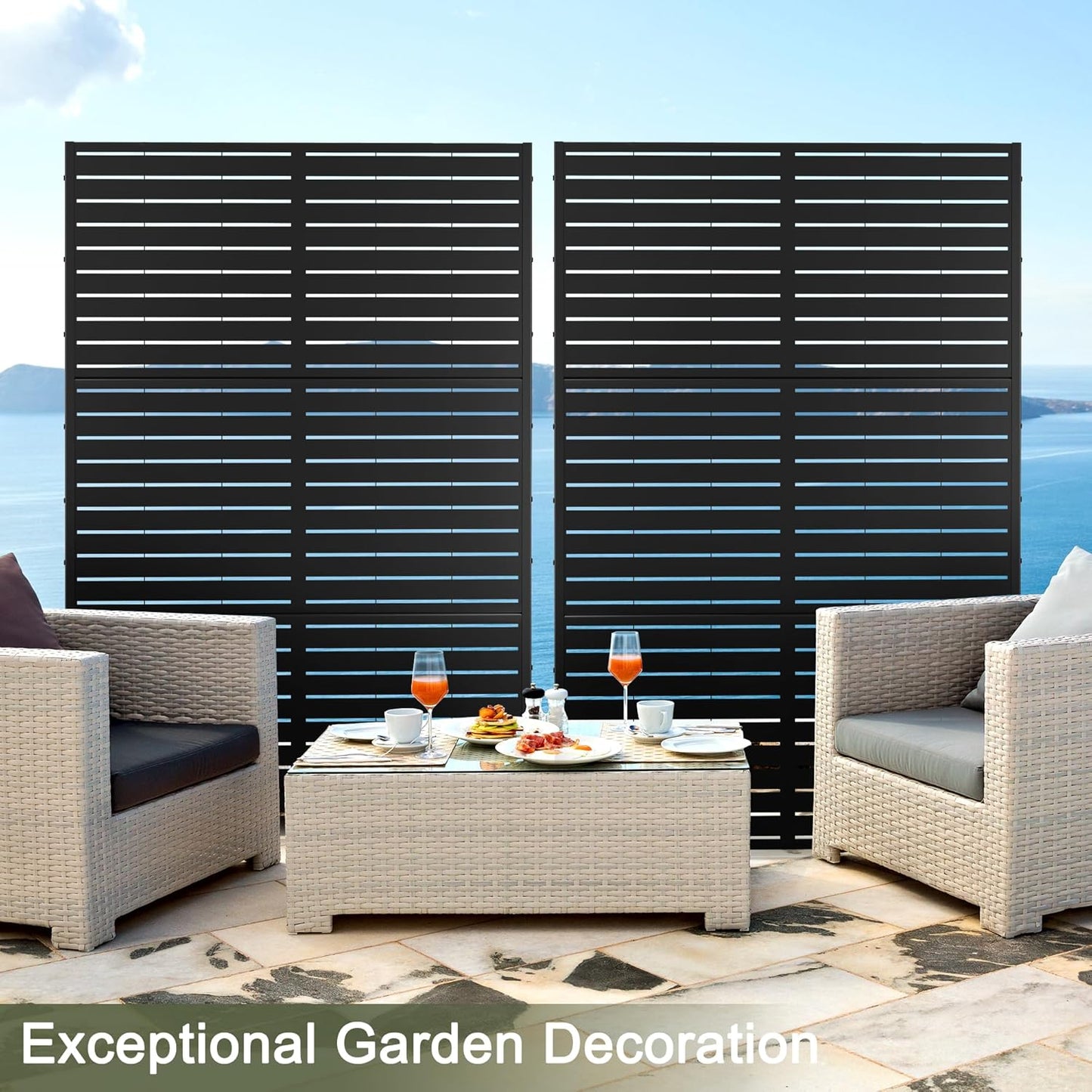 Metal Privacy Screen Outdoor 72" H×47" W,Freestanding Decorative Privacy Screen for Balcony Yard&Garden,Privacy Fence-Black&Louvered-VerdiqueGarden