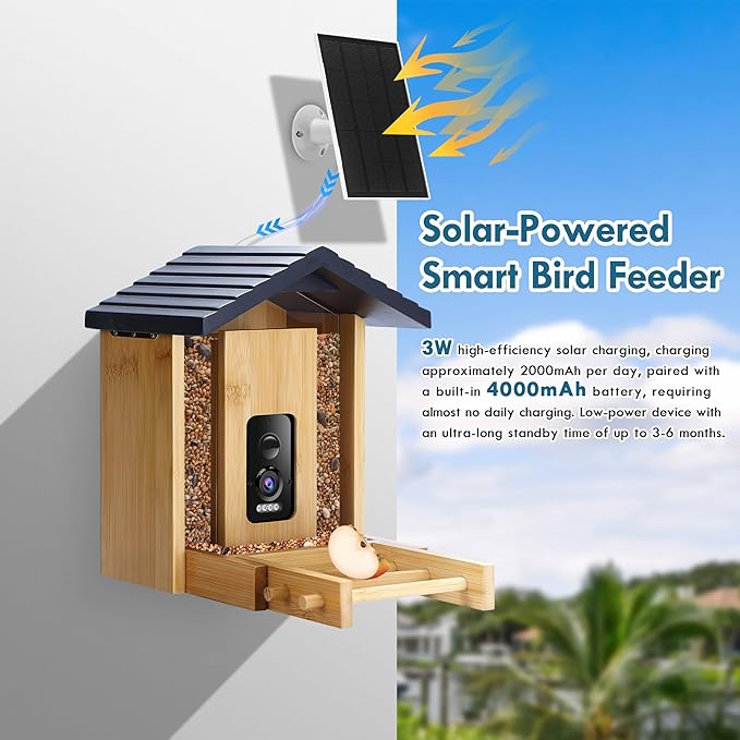 Bird Feeder, 5MP Solar-Powered Smart Bird Feeder with Camera, AI Identifies Birds 10000+, 2.4GHz, Color Night Vision, Instant Notification, Easy to Use, 1.5L Birds Feeders for Outdoor, Yard-VerdiqueGarden