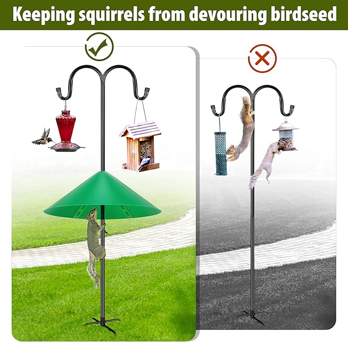 Squirrel Baffle for Bird Feeder Pole, 19-Inch Outdoor Bird Feeder Guard, Squirrel-Proof Birdhouse Baffles, Shepherd's Hook for Outside(LightGreen)-VerdiqueGarden