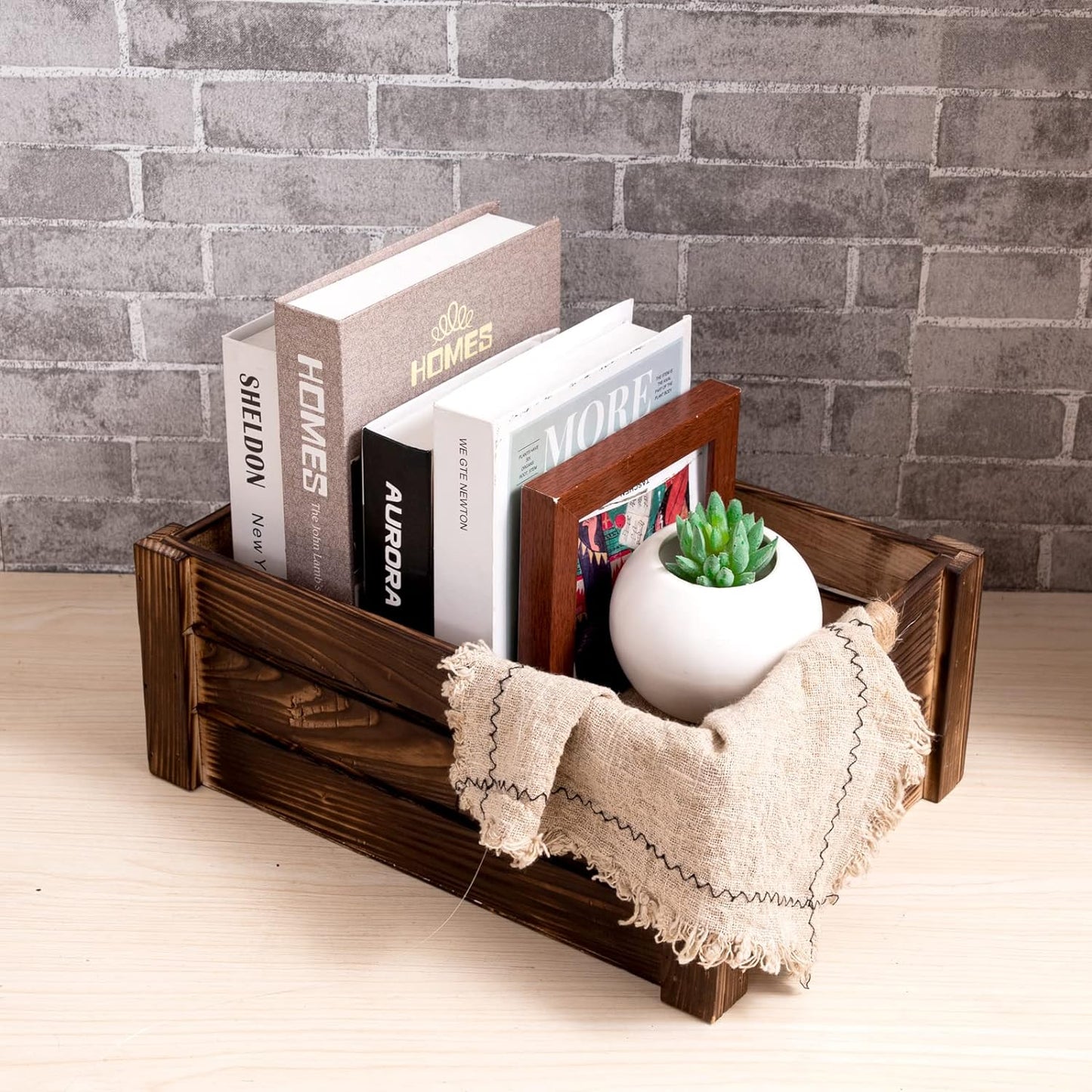 TIMRIS Set of 3 Rustic Wood Nesting Crates, Farmhouse Wooden Storage Container Boxes with Cutout Handles, Decorative Wooden Baskets for Display (Rustic Brown)-VerdiqueGarden