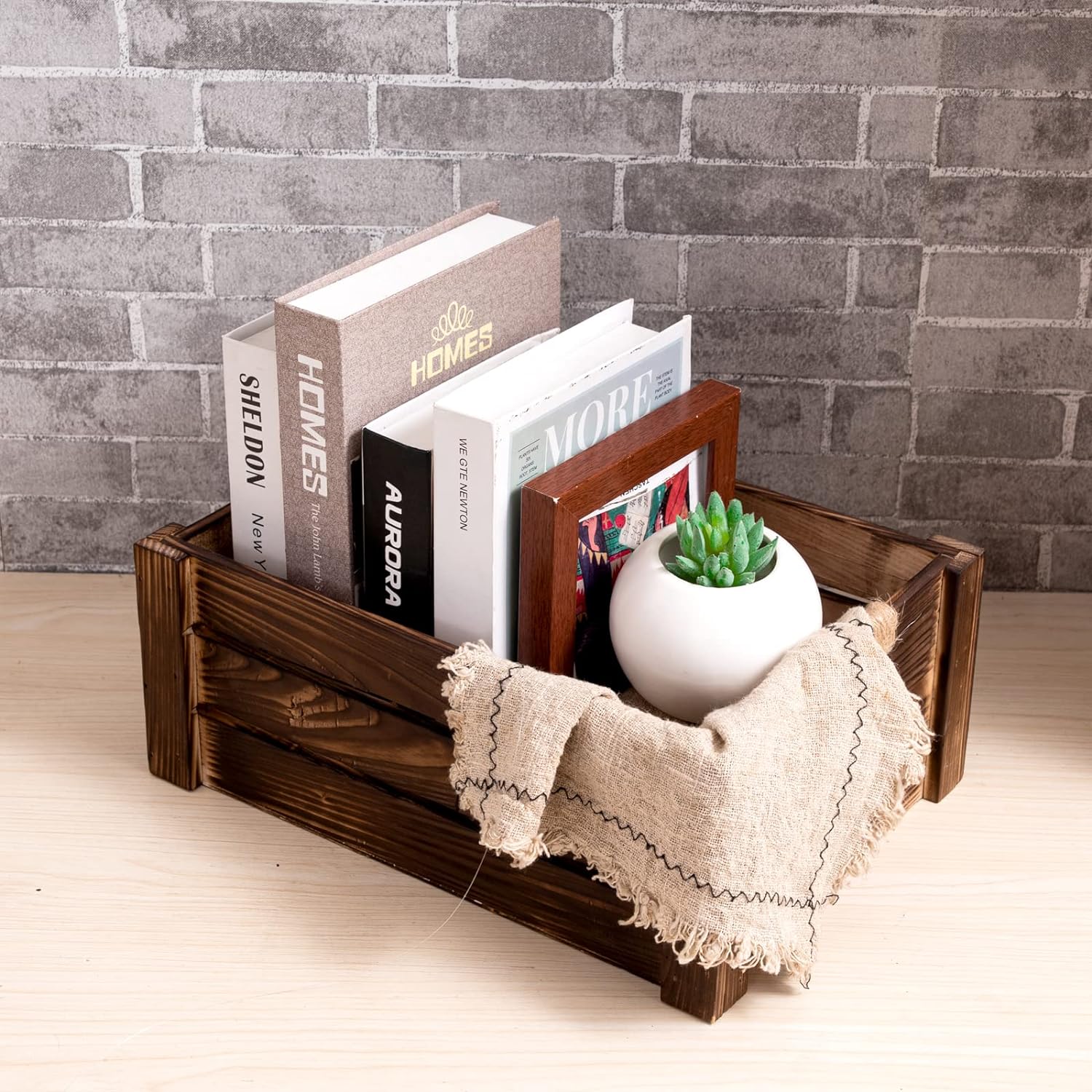 TIMRIS Set of 3 Rustic Wood Nesting Crates, Farmhouse Wooden Storage Container Boxes with Cutout Handles, Decorative Wooden Baskets for Display (Rustic Brown)-VerdiqueGarden