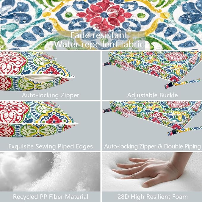 LVTXIII Outdoor Deep Seat Cushion Patio Seat and Back Cushion Set Seasonal Chair Cushion for Dining Arm Chairs, Wicker Chairs and Garden Furniture Decoration, 24"x24"x4", Damask Red-VerdiqueGarden