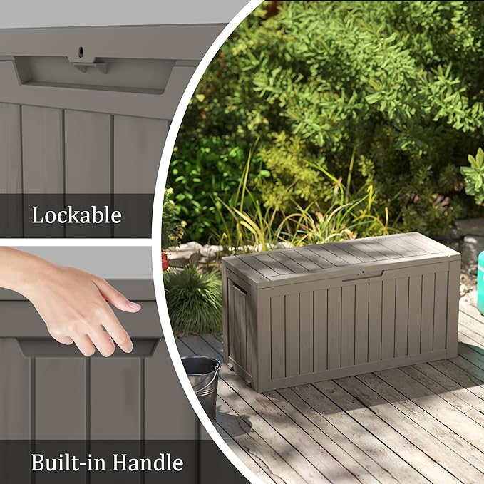 90 Gallon Outdoor Cushion Storage - Waterproof Deck Boxes for Outdoor, Space-Saving Deck Box with Lock for Patio/Pool Accessories, UV-Resistant Resin, Granite Grey-VerdiqueGarden