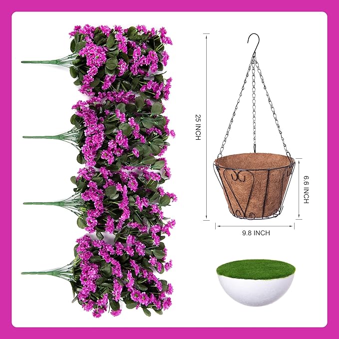 Hanging Baskets Artificial Flowers for Outdoor Interior Decor, Artificial Daisies Flowers Shrubs Plants with Baskets for Home Porch Garden Patio Patio Spring Summer Decor(Violet)-VerdiqueGarden