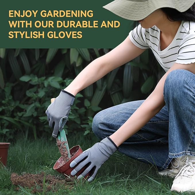 OZERO Women Leather Work Gloves: Touch Screen | Deerskin Garden Gloves with Grip | Ideal for Yard Work, Daily Tasks, Driving-VerdiqueGarden