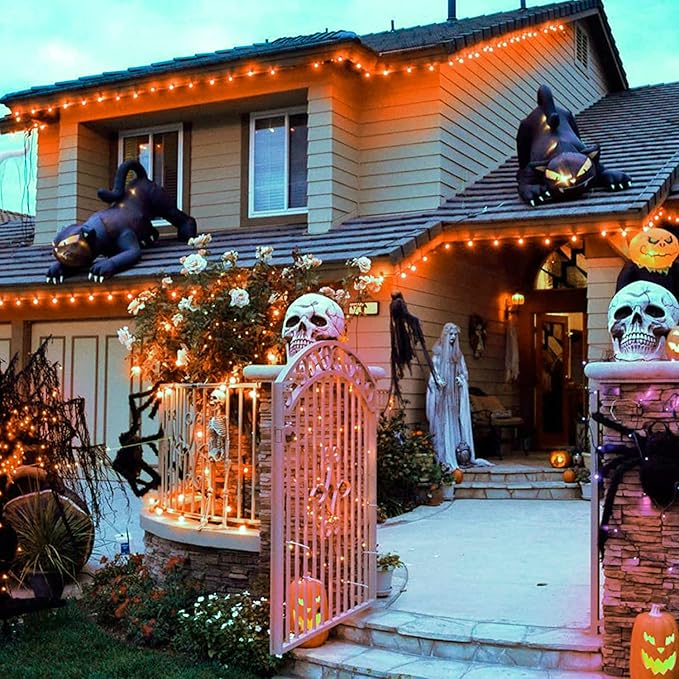 10Ft Halloween Orange Flicker Flame String Lights, ST40 Halloween Decorative String Lights Outdoor with Realistic Orange Red Flame, Hanging Halloween Orange Lights for Christmas Party Patio Decor-VerdiqueGarden