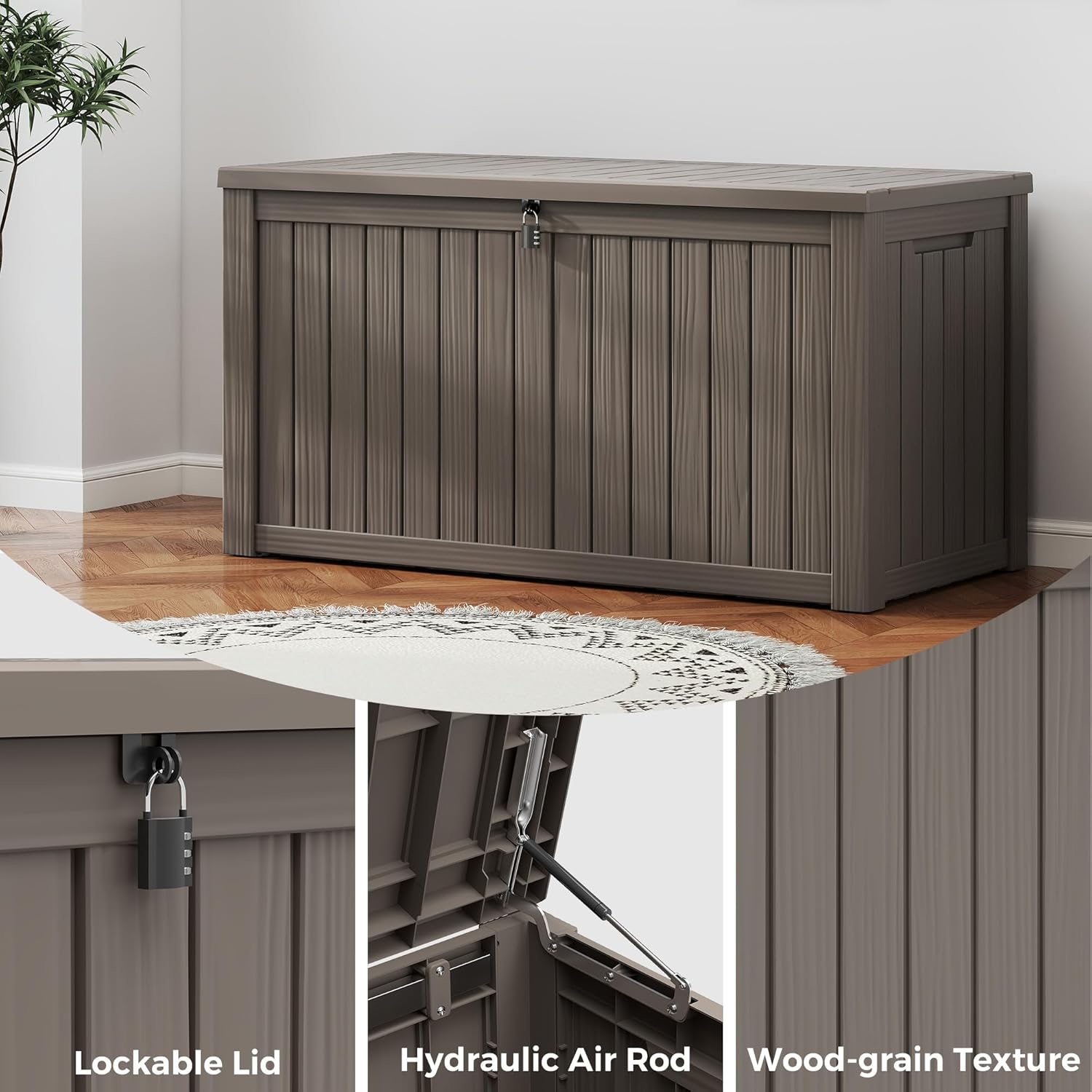 150 Gallon Resin Deck Box, Large Indoor and Outdoor Storage Box, Weatherproof and UV Resistant Outdoor Storage Box with Built-in Steel Beams for Patio, Cushions, Pool Supplies-VerdiqueGarden