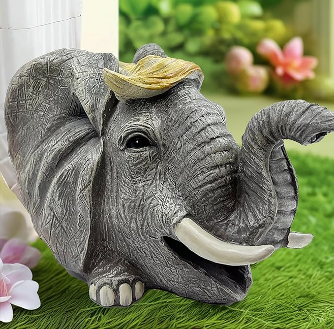 Teaeeno Elephant Decor Statue Gutter Downspout Extension Decorative,Animal Statue Outdoor Decor,3"×4" Rain Gutter Downspout Splash Block,Garden Splash Block Outdoor Sculpture,Rain Downspout Diverter-VerdiqueGarden