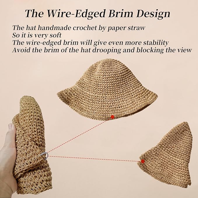 Floppy Big Beach Straw Hats for Women Foldable Summer Wide Brim Packable Sun Hat Womens Travel Straw Fedora Hat-VerdiqueGarden
