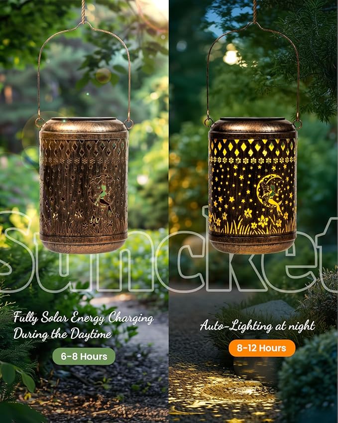 Solar Lanterns Outdoor Hanging Waterproof,Fairy Garden Decor Gifts for Women Mom, Solar Lights Metal Fall Decoration Outside for Yard, Patio,Garden,Backyard,Porch-VerdiqueGarden